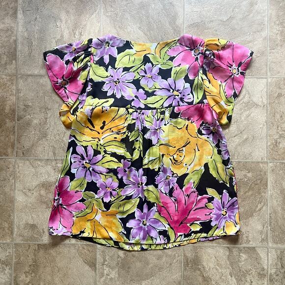 Rafaella Floral Top Multi-color Art to Wear Retro Bloomcore Maximalist Resort - Picture 5 of 8